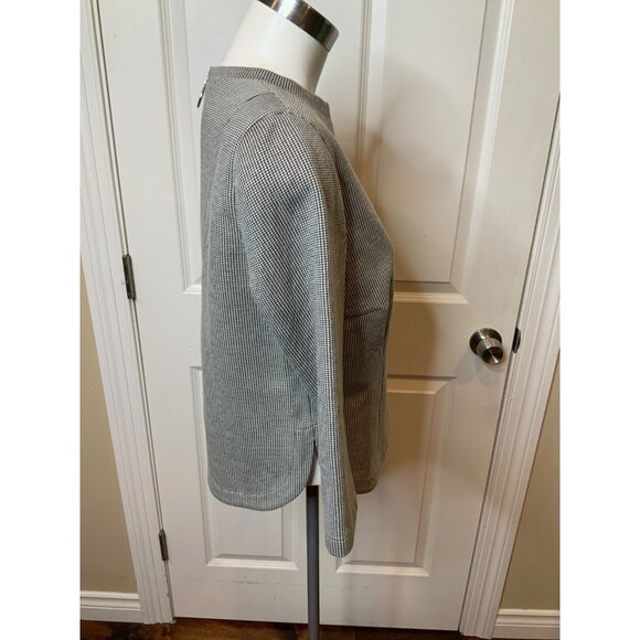 Akris Punto Black White Houndstooth Long Sleeve Rear Zip Top, Size 12 - Picture 3 of 6